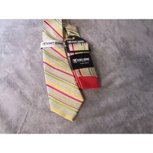 Stacy Adams Mens Multi Color Striped Necktie and 2 Pocket Square Hankie Set NEW